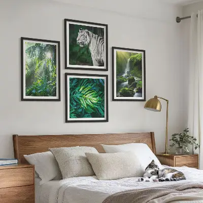 Jungle White Tiger Vandfald billedsæt med ramme