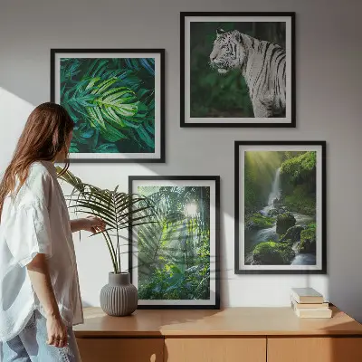 Jungle White Tiger Vandfald billedsæt med ramme