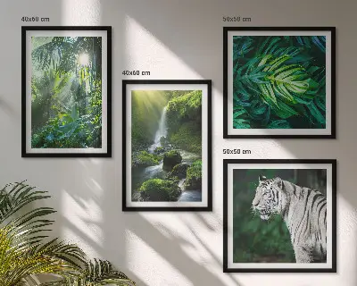 Jungle White Tiger Vandfald billedsæt med ramme