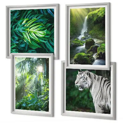 Jungle White Tiger Vandfald billedsæt med ramme