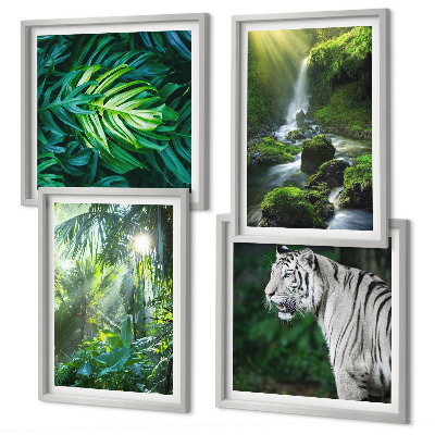 Billedsæt med ramme Jungle White Tiger Vandfald