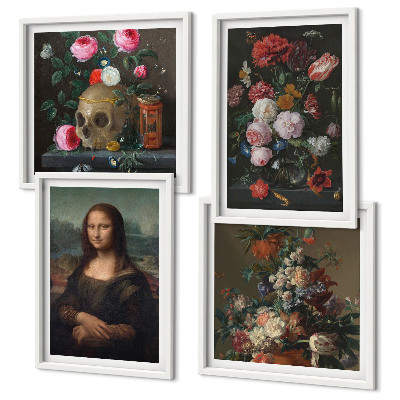 Billedvæg over sofa Vintage blomster kranium Mona Lisa