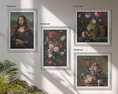 Billedvæg over sofa Vintage blomster kranium Mona Lisa