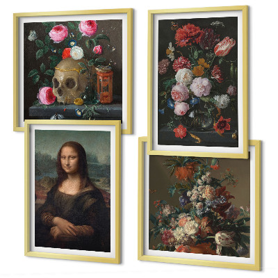 Billedvæg over sofa Vintage blomster kranium Mona Lisa