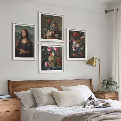 Billedvæg over sofa Vintage blomster kranium Mona Lisa