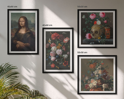 Billedvæg over sofa Vintage blomster kranium Mona Lisa