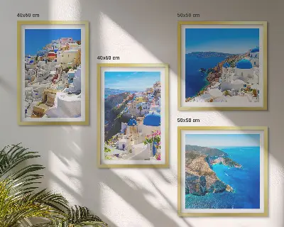 Arkitektonisk landskab i Oia på Santorini billedvæg til ophængning over sofaen