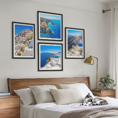 Billedvæg over sofa Arkitektonisk landskab Oia Santorini Grækenland