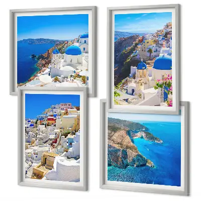 Arkitektonisk landskab i Oia på Santorini billedvæg til ophængning over sofaen