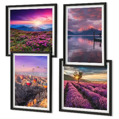 Solnedgang i lavendelmarker billedvæg til ophæng over sofaen