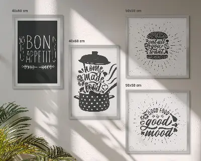 Grafik med kulinariske mad-slogans billedsæt med ramme