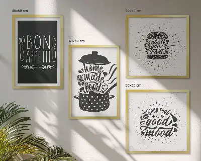 Grafik med kulinariske mad-slogans billedsæt med ramme