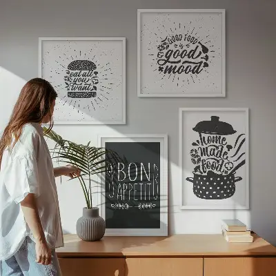 Grafik med kulinariske mad-slogans billedsæt med ramme