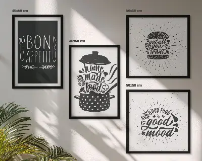 Grafik med kulinariske mad-slogans billedsæt med ramme
