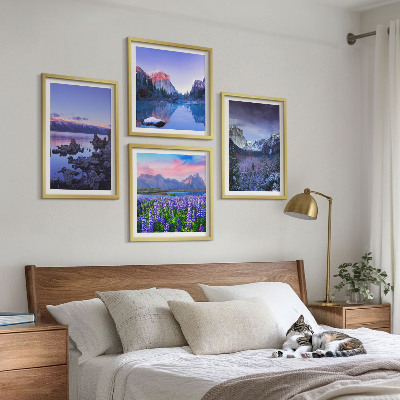 Billedsæt med ramme Bjerglandskaber, vand, blomstermark