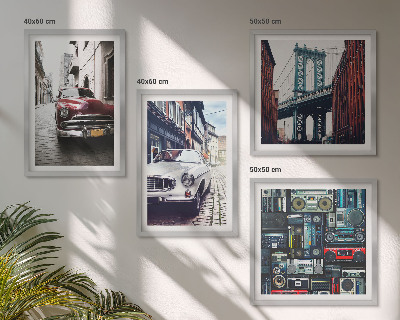 Billedvæg over sofa Gamle biler Brooklyn retro lyd