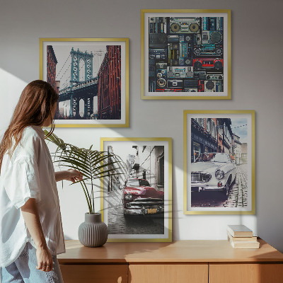Billedvæg over sofa Gamle biler Brooklyn retro lyd