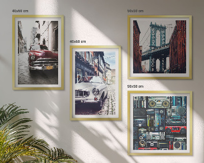 Billedvæg over sofa Gamle biler Brooklyn retro lyd