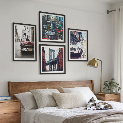 Billedvæg over sofa Gamle biler Brooklyn retro lyd