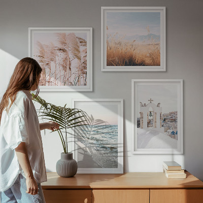 Billedsæt med ramme Planter, havbølger, udsigt, huse