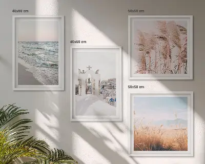 Billedsæt med ramme med motiver af planter, havbølger, udsigt og huse