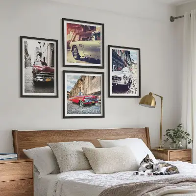 Klassiske biler i byerne billedvæg til over sofaen