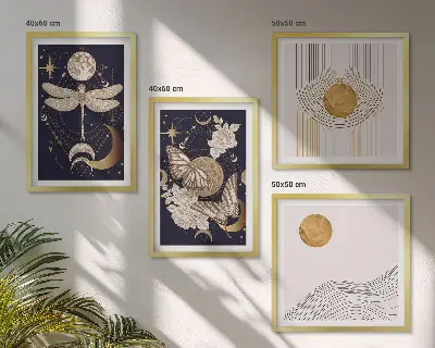 Billedvæg med naturmotiver plakatpakke med månen til ophæng over sofa