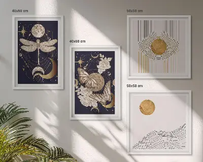 Billedvæg med naturmotiver plakatpakke med månen til ophæng over sofa