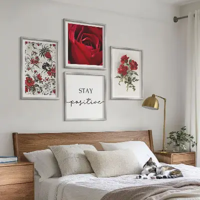 Røde roser blomster indskrift billedsæt med ramme
