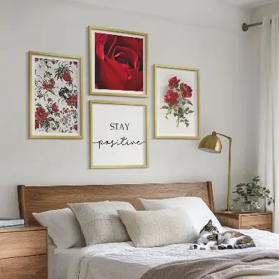 Røde roser blomster indskrift billedsæt med ramme