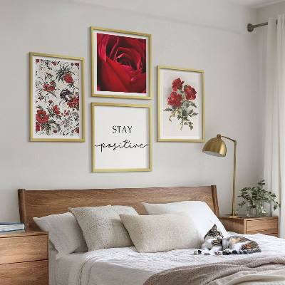 Billedsæt med ramme Røde roser blomster indskrift