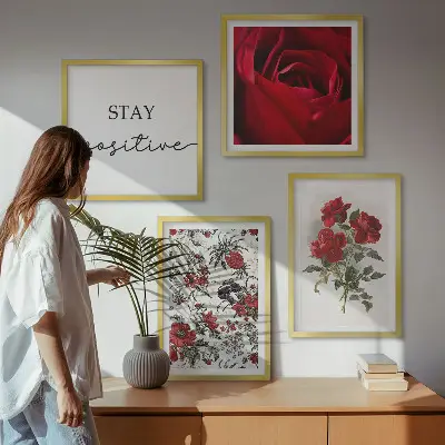 Røde roser blomster indskrift billedsæt med ramme