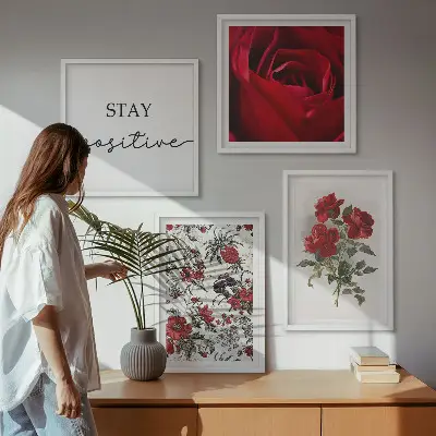 Røde roser blomster indskrift billedsæt med ramme