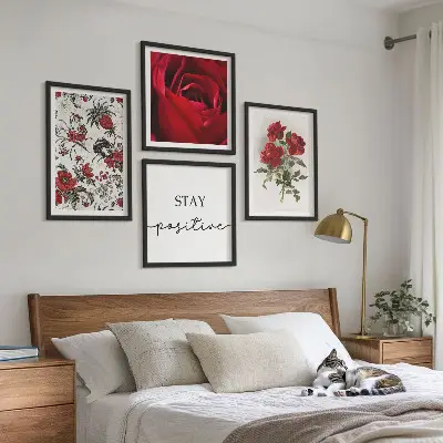 Røde roser blomster indskrift billedsæt med ramme
