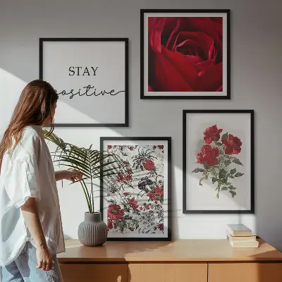 Røde roser blomster indskrift billedsæt med ramme