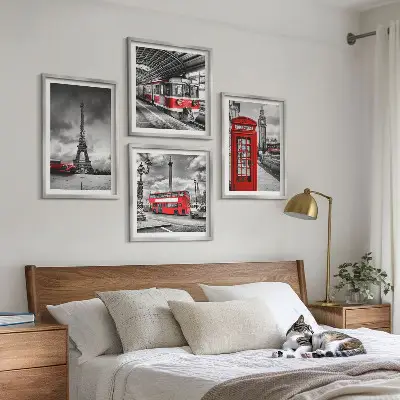 Ikoniske byer London Paris jernbane billedsæt med ramme