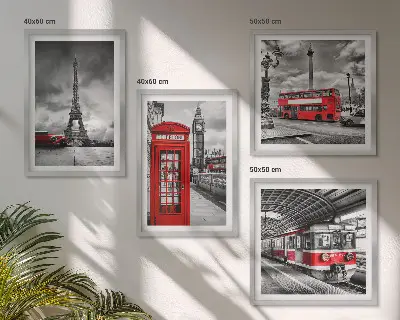 Ikoniske byer London Paris jernbane billedsæt med ramme
