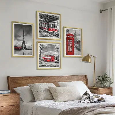 Ikoniske byer London Paris jernbane billedsæt med ramme