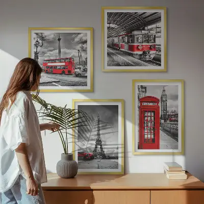 Ikoniske byer London Paris jernbane billedsæt med ramme