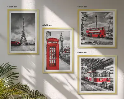 Ikoniske byer London Paris jernbane billedsæt med ramme