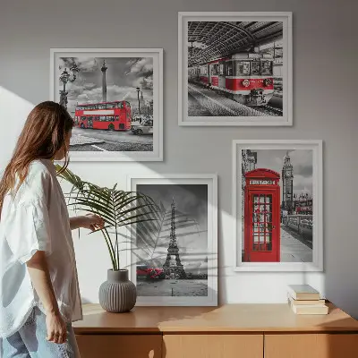 Ikoniske byer London Paris jernbane billedsæt med ramme