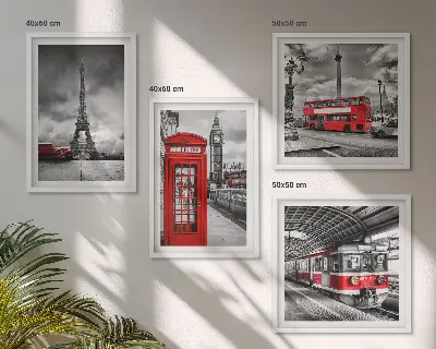 Ikoniske byer London Paris jernbane billedsæt med ramme