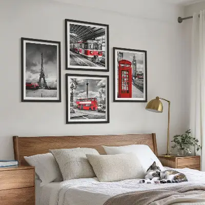 Ikoniske byer London Paris jernbane billedsæt med ramme