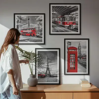 Ikoniske byer London Paris jernbane billedsæt med ramme