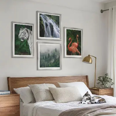 Vægkunst med vandfald, natur og flamingoer billedvæg til ophæng over sofaen