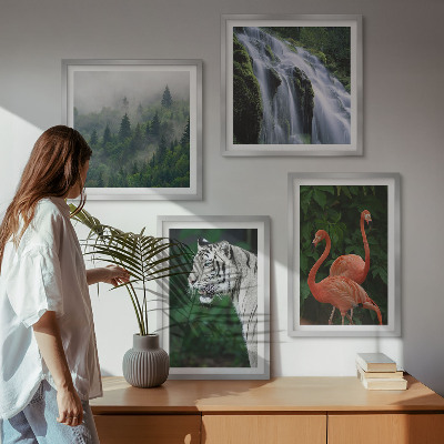 Billedvæg over sofa Tiger vandfald flamingoer natur