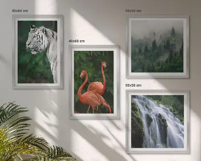 Vægkunst med vandfald, natur og flamingoer billedvæg til ophæng over sofaen