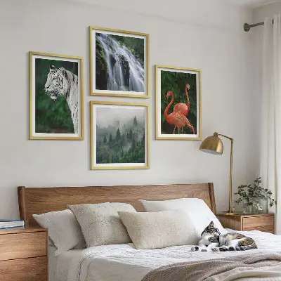 Vægkunst med vandfald, natur og flamingoer billedvæg til ophæng over sofaen