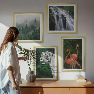 Vægkunst med vandfald, natur og flamingoer billedvæg til ophæng over sofaen