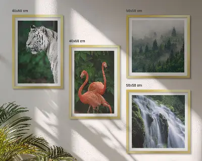 Vægkunst med vandfald, natur og flamingoer billedvæg til ophæng over sofaen